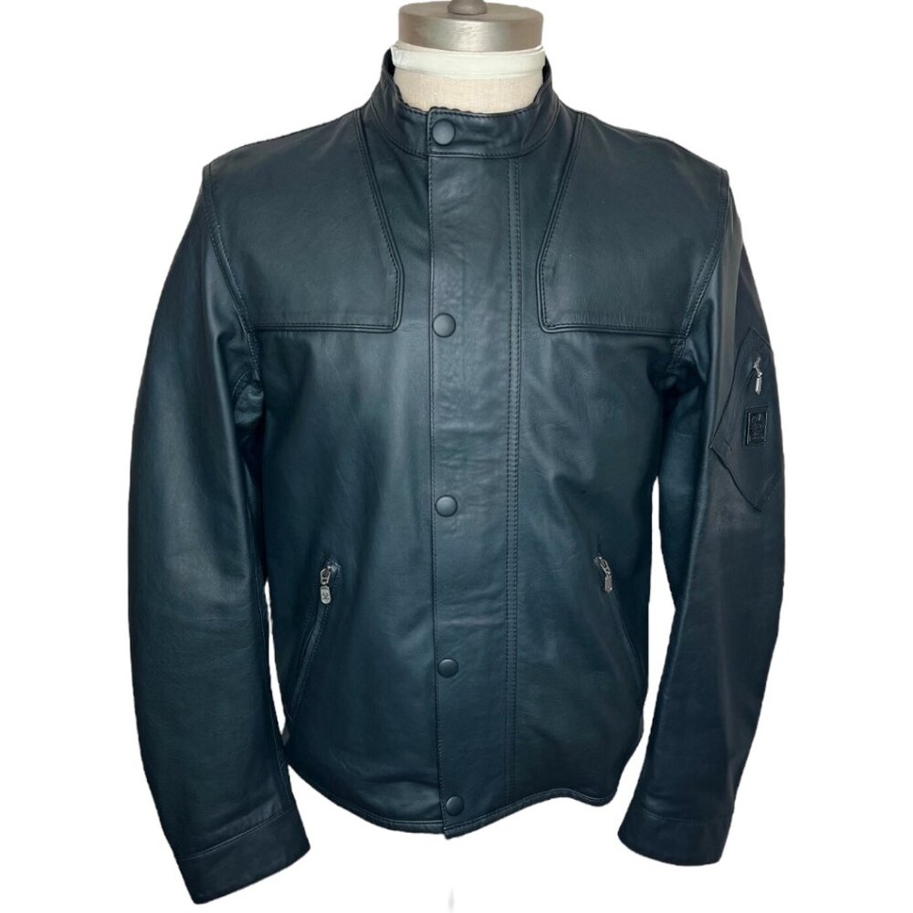 New Authentic Belstaff Black Leather Café Racer Hardmead Blouson Size L Jacket